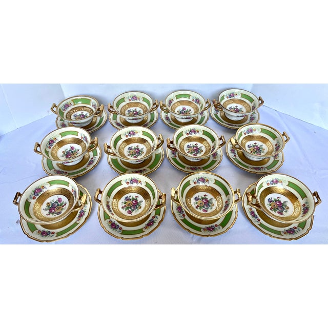 Antique Tressemanes & Vogt Limoges "La Cloche" Cream Soup Bowls & Saucers - Set of 12 For Sale - Image 13 of 18
