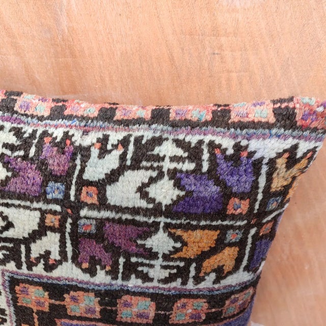 1980s 16×16 Vintage Turkish Rug Pillow – Handmade Boho Decorative Sofa Cushion For Sale - Image 5 of 11