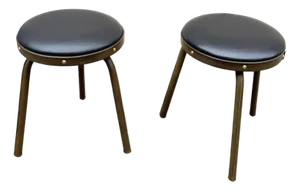 Set of Stitched Leather Stools by Jacques Adnet, 1950
