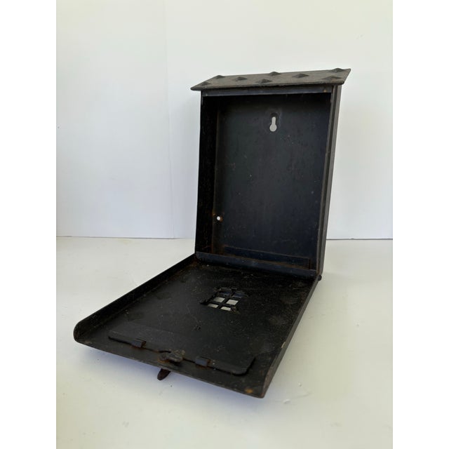 Early 20th Century Hand-Forged Metal Wall Mailbox With Decorative Venting For Sale - Image 4 of 8