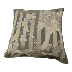 Ethan Allen Floral Embroidered Silk Square Pillow