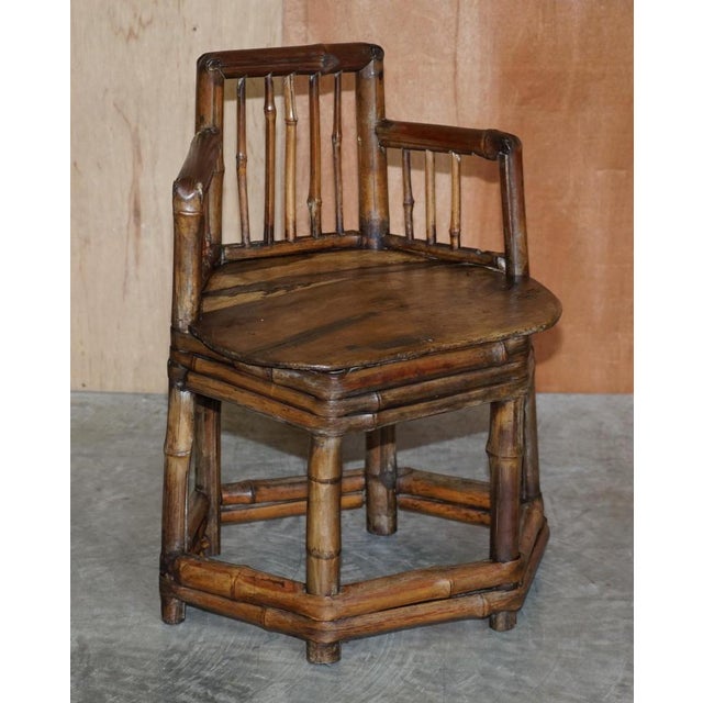 Lovely original pair of circa 1800 primitive chinese bamboo framed occasional chairs a very rare and highly decorative...