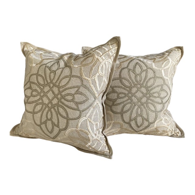 Embroidered Linen Pillows - a Pair For Sale