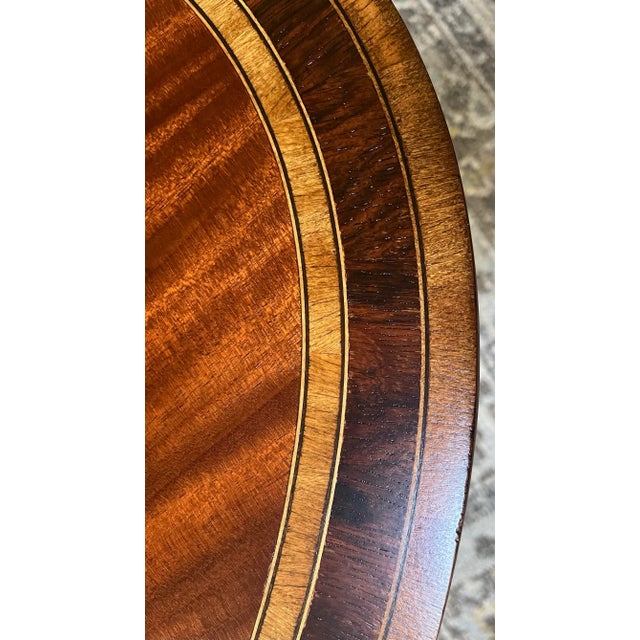 Late 20th Century Oval Coffee Pedestal Table Inlaid Cherry Mahogany Vintage For Sale - Image 5 of 6