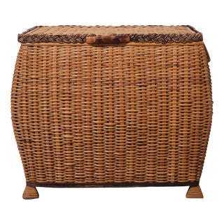 Rattan Wicker Storage Basket with Lid, 1960s For Sale