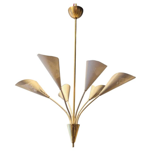 Chandelier with Six Arms in Perforated Metal by Bent Karlby, 1950s For Sale - Image 10 of 10