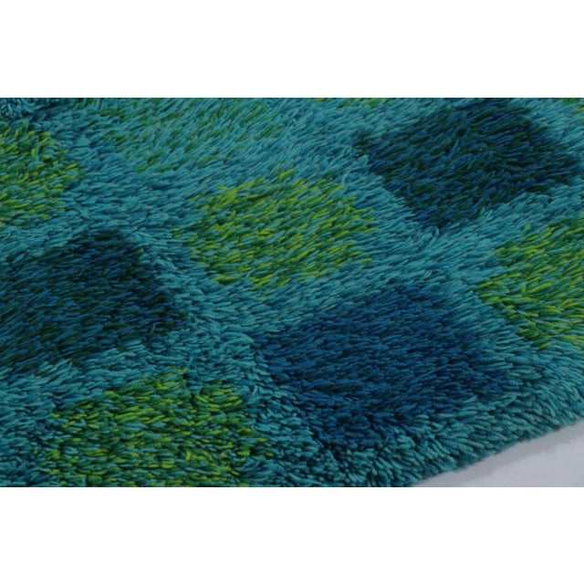 Mid-Century Modern Vintage Swedish Rya Rug, Teal With Color-Block Checkerboard - Rug & Kilim For Sale - Image 3 of 8