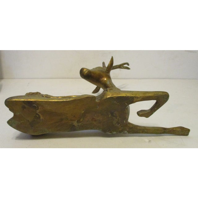 Metal Vintage Sarreid Brass Deer Figurine Reclining With Brass Details For Sale - Image 7 of 12