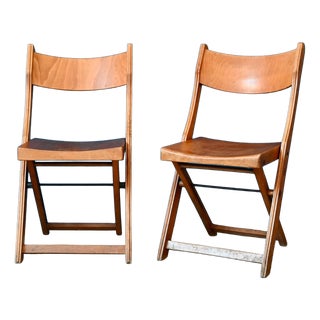 Vintage Wooden Folding Chairs, 1950s, Set of 2 For Sale