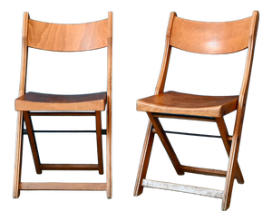Vintage Wooden Folding Chairs, 1950s, Set of 2