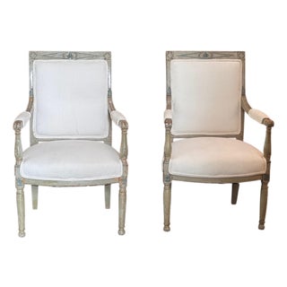 Pair of 19th Century Painted Directoire Armchairs For Sale