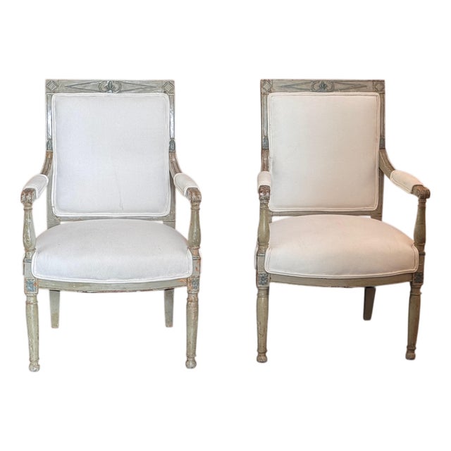 Pair of 19th Century Painted Directoire Armchairs For Sale