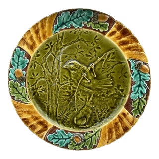 19th Century Majolica Bird Plate Sarreguemines For Sale