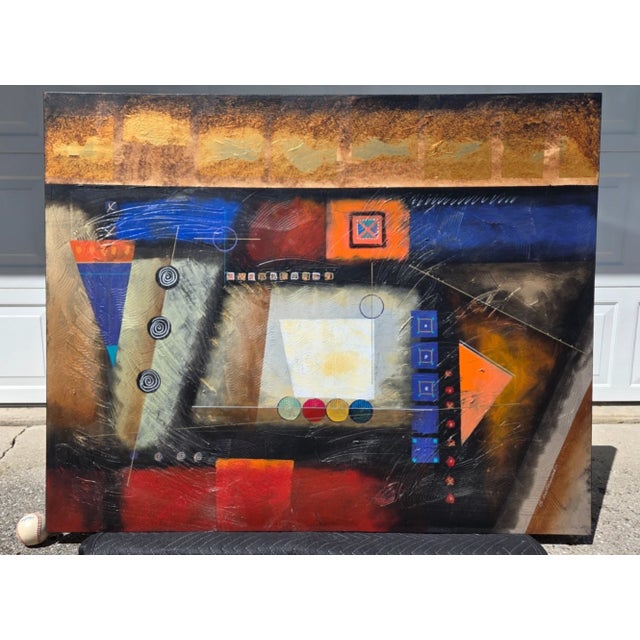 Postmodern Signed Bustamonte Original 50" Abstract Painting on Canvas For Sale - Image 3 of 17