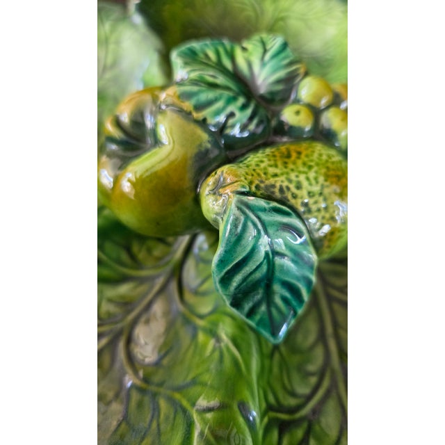 1960s Inarco E2603 Green Majolica-Style Fruit and Leaf Divided Serving Platter For Sale - Image 13 of 16