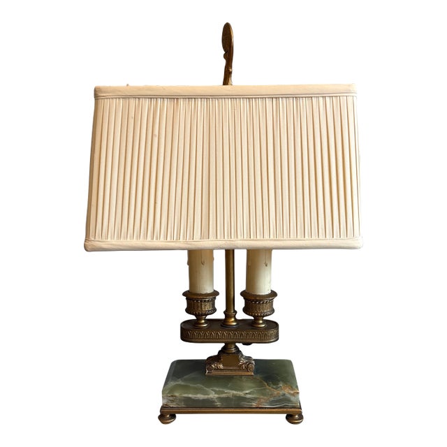 1930s Green Onyx & Brass Bouillotte Lamp For Sale