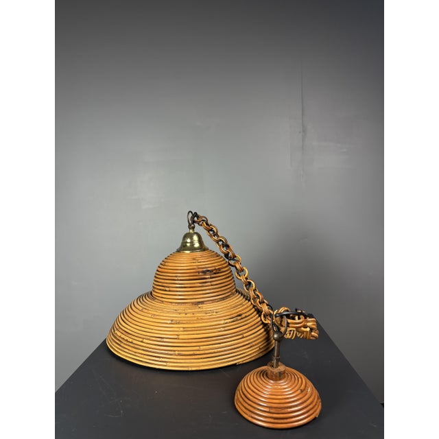 Mid-Century Italian Pencil Reed Rattan Bamboo and Brass Pendant Lamp, 1970s For Sale - Image 16 of 17