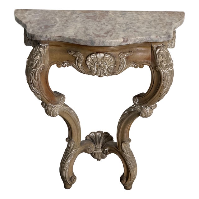 Vintage Marshall Field & Company Spanish Reproduction Marble-Top Demi-Lune Console Table For Sale