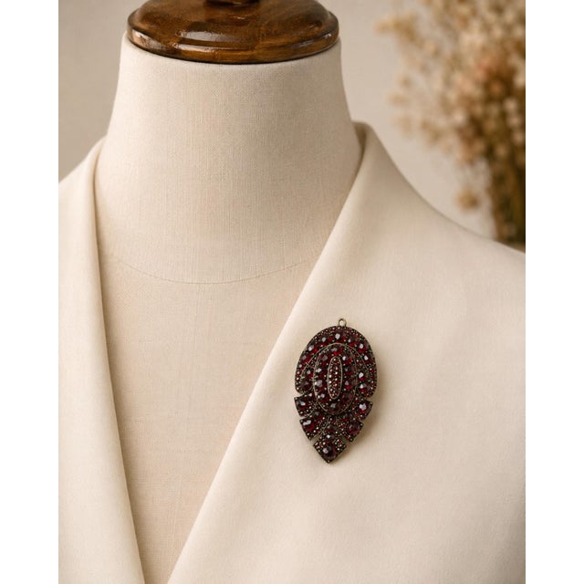 Antique Victorian Bohemian Garnet Double Layer Leaf Brooch Pendant For Sale - Image 10 of 10