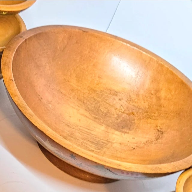 Hand Lathed Folk Art Salad Set- Set of Seven For Sale - Image 4 of 12