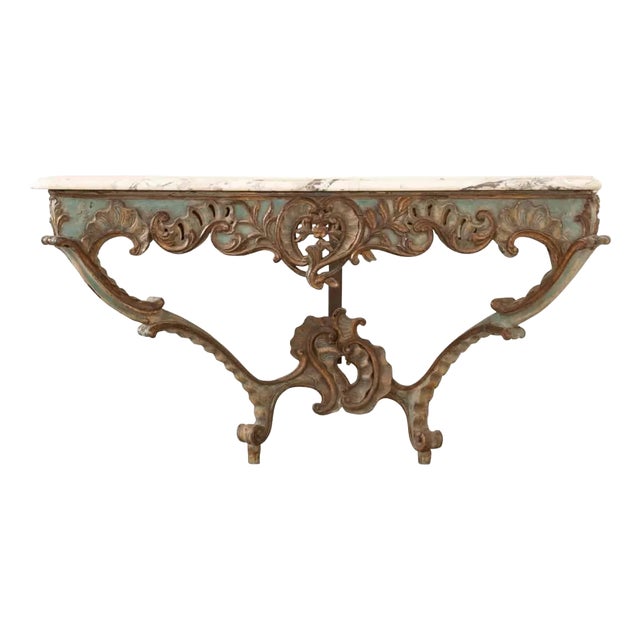 Italian 19th Century Rococo Painted & Marble Console For Sale