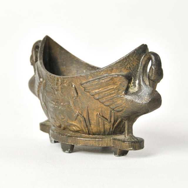 Metal Antique Bronze Swan Ashtray Small Boat Shaped Dish For Sale - Image 7 of 10