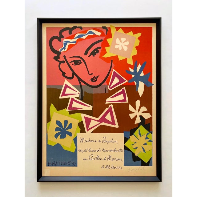 Henri Matisse Vintage 1951 Mourlot Fine Art Lithograph Print " Madame De Pompadour " Framed French Mid Century Modernist Paris Poster For Sale - Image 18 of 18