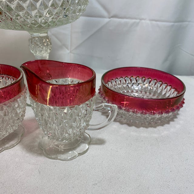 Mid-Century Modern Vintage Indiana Glass Diamond Point Ruby Flash Holiday Set - 5 Pieces For Sale - Image 3 of 7