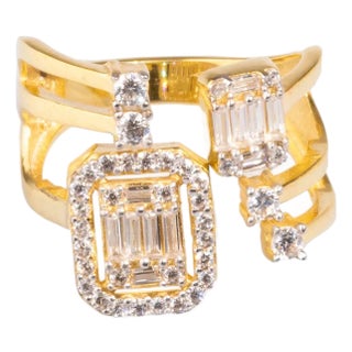 Baguette Diamond Adjustable Gold Fashion Ring, Size 5 For Sale