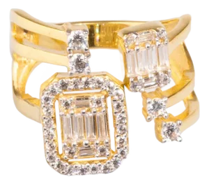 Baguette Diamond Adjustable Gold Fashion Ring, Size 5