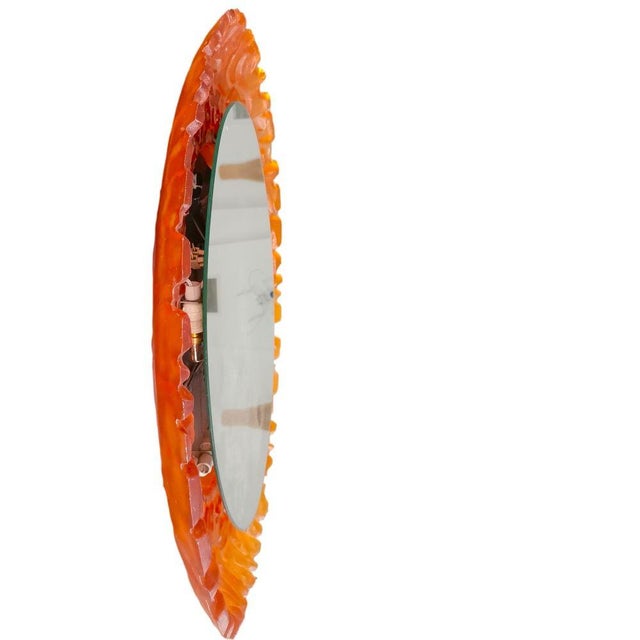 Large Mid-Century German Modern Oval Orange Acrylic Backlit Wall Mirror Light attributed to Hillebrand, 1970s For Sale - Image 9 of 13