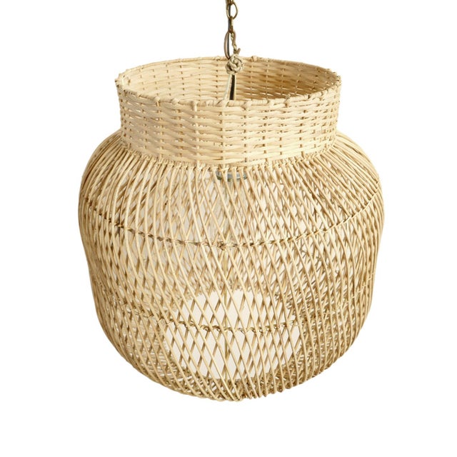 Contemporary Contemporary Coastal Natural Wicker Jar Pendant Light For Sale - Image 3 of 6