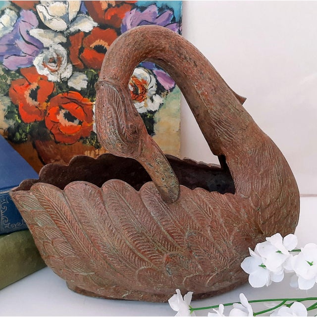 Vintage Bronzed Metal Swan Planter For Sale - Image 9 of 11