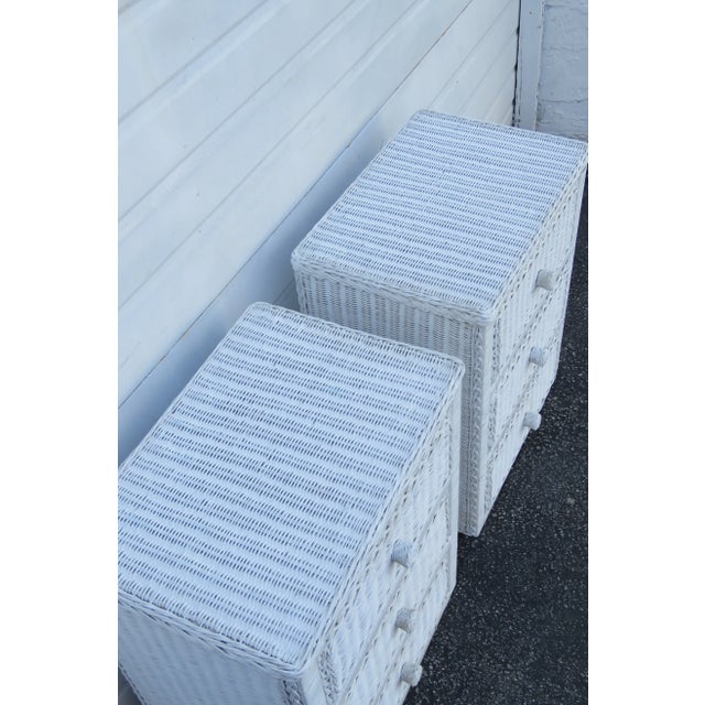 White Painted Bamboo Hollywood Regency Nightstands Side End Tables - Pair For Sale - Image 8 of 13