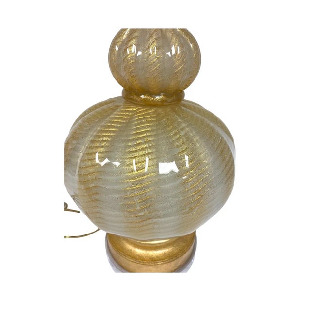 Metal Mid Century Murano Glass Lamp With Gold Flecks, Monumental Italian Blown Glass For Sale - Image 7 of 7