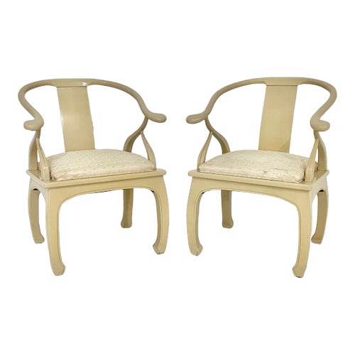 Chinoiserie James Mont Style Horseshoe Chairs- a Pair