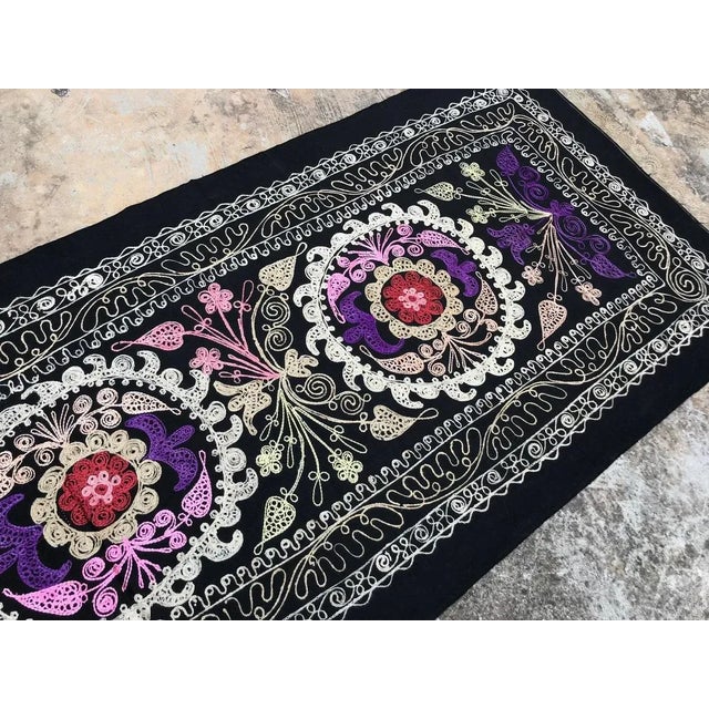 Boho Chic Tribal Table Runner in Silk and Velvet, 1970s For Sale - Image 3 of 11