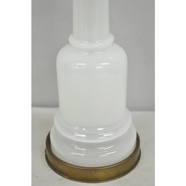 Vintage French Neoclassical White Opaline Glass Column Brass Mounted Table Lamp For Sale In Philadelphia - Image 6 of 11