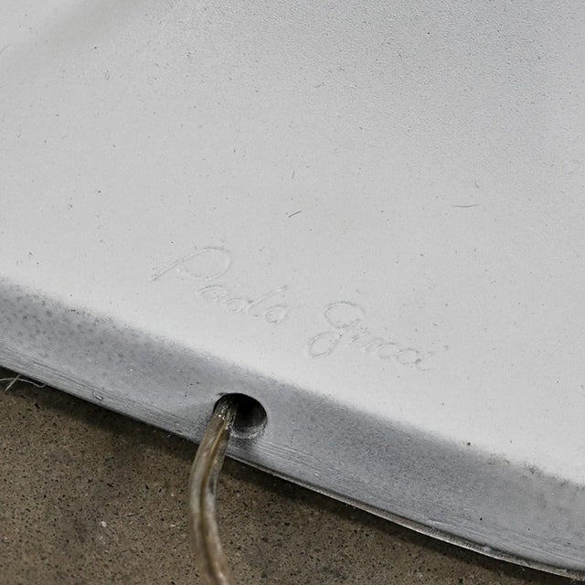 White 1980’s Art Deco Revival to Postmodern Paolo Gucci Floor Lamp White Sculpted Resin & Original Bell Shade For Sale - Image 8 of 12