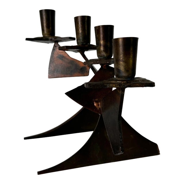 Vintage Handmade Brutalist Metal Sculptural Candle Holder For Sale
