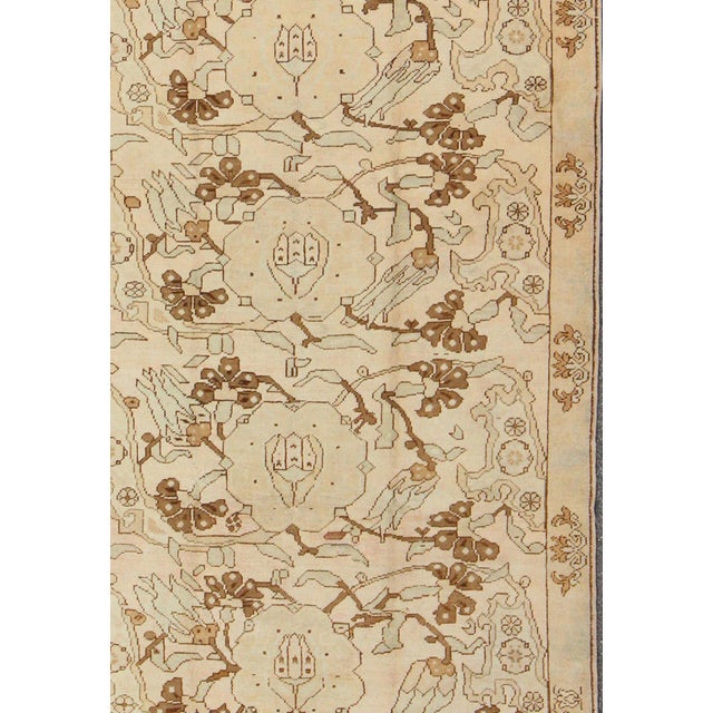 All- over entwined blossoms vintage Turkish Oushak rug in brown, taupe, cream, rug tu-TRS-3257, country of origin / type:...