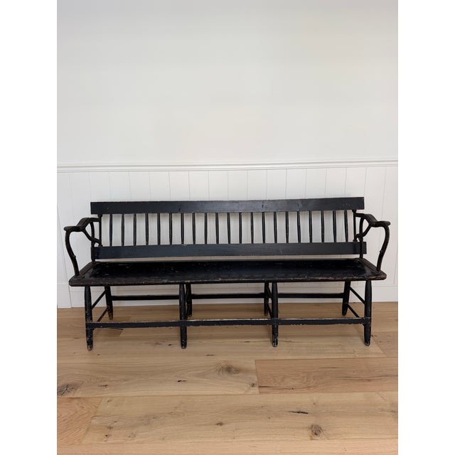 Late 19th Century Antique Railway Bench (Reversible) A beautifully timeworn 19th-century Windsor bench featuring graceful...