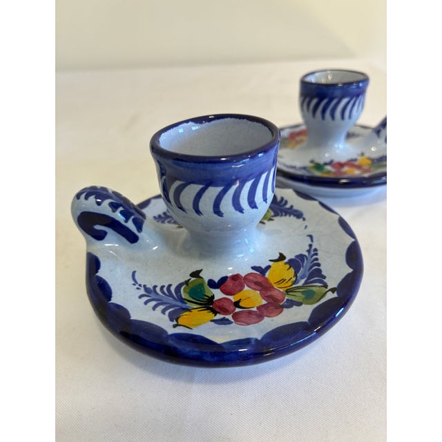 Pair of Vintage Alcobaça Portuguese Pottery Candle Holders For Sale - Image 4 of 9