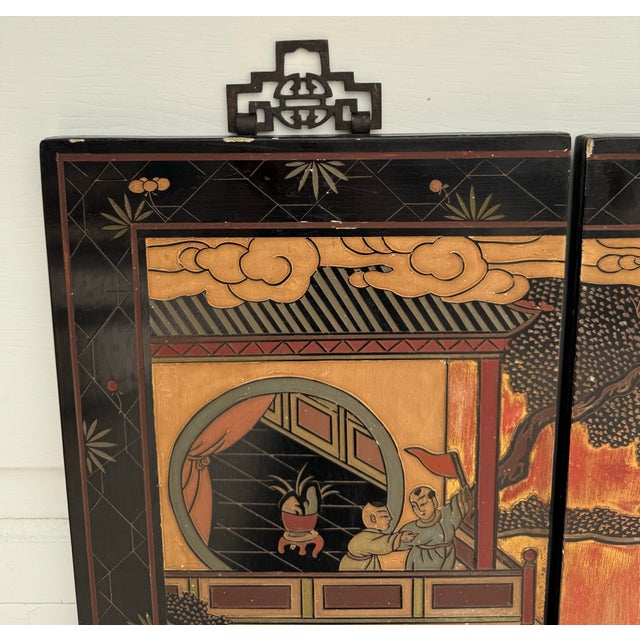 Red Mid-20th Century Chinese Coromandel Lacquer Wall Panels, Set of 4 For Sale - Image 8 of 12