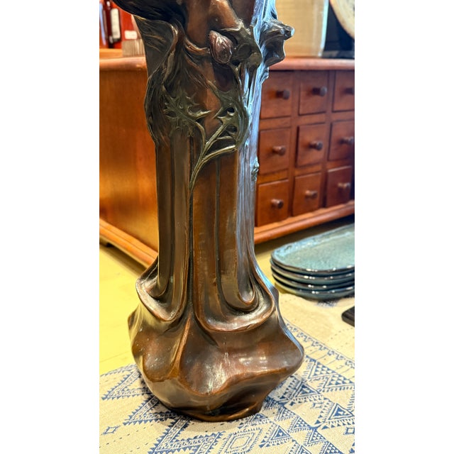 Metal Early 20th Century Early Patinated Bronze Art Nouveau Vase With Maiden & Floral Design by Francesco Flora For Sale - Image 7 of 17