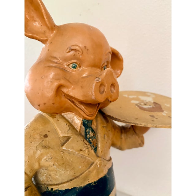 Navy Blue 1900 English Antique Butchery Pig Plaster Shop Display Figure For Sale - Image 8 of 13