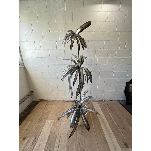 Brutalist 1970s Brutalist Metal Botanical Floor Sculpture in Fesco Planter Jansen Style For Sale - Image 3 of 8