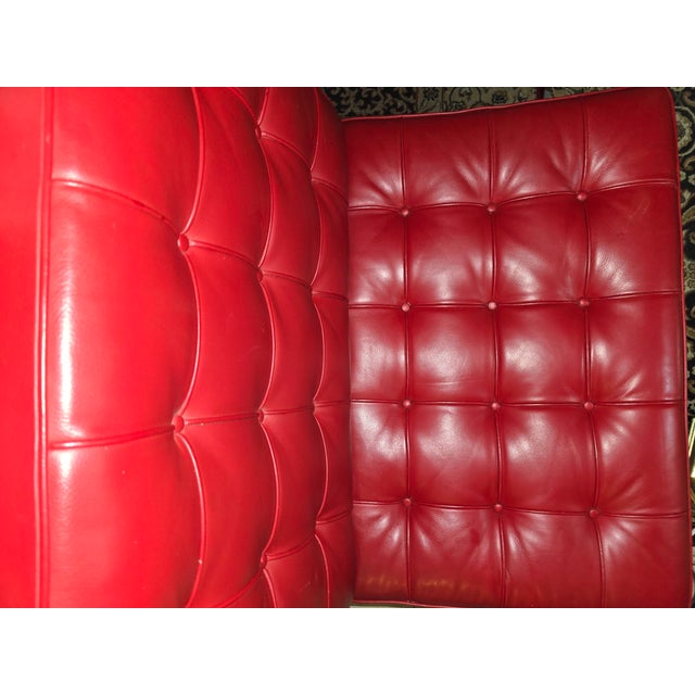 Attributed Knoll Barcelona Chair & Matching Ottoman – Early 1960s Chrome Frame, Custom Red Leather, Laurel Canyon Provenance For Sale - Image 13 of 15