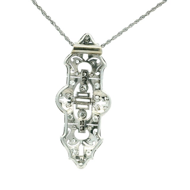 Art Deco Platinum Diamond Filigree Pendant Necklace, Circa 1925 For Sale - Image 4 of 9