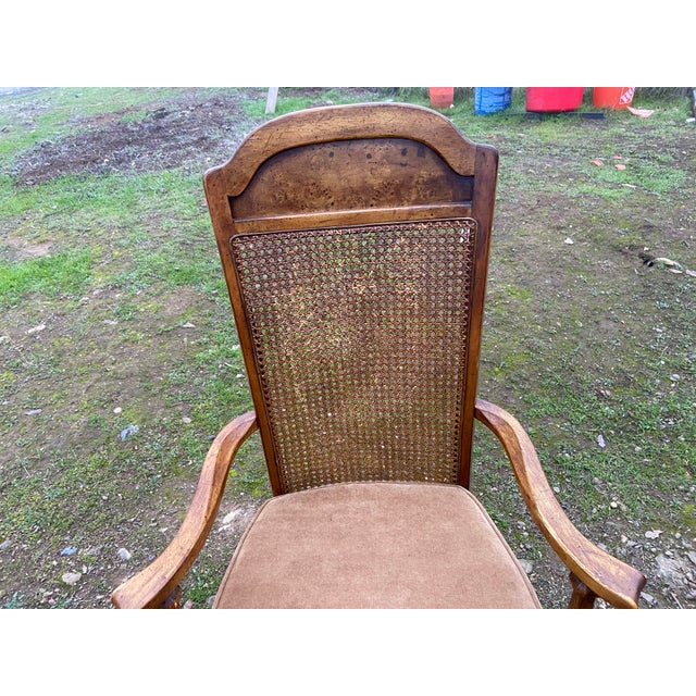 Vintage Mid Century Modern Walnut/Cane High Back Dining Armchairs Set of Two Needs New Upholstery For Sale In Sacramento - Image 6 of 12